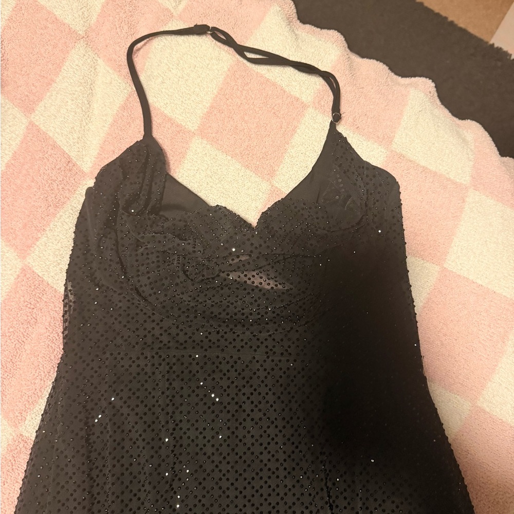 Oh Polly Black Sequin Halter Dress